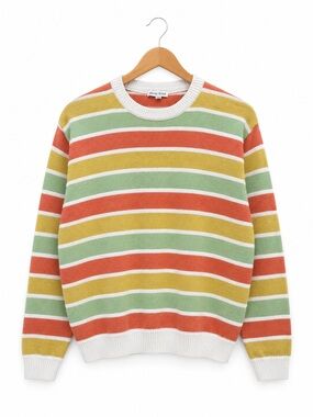 Striped Knit Sweater Small Wool Blend 90s Grunge Indie Skater Retro Crewneck EUC